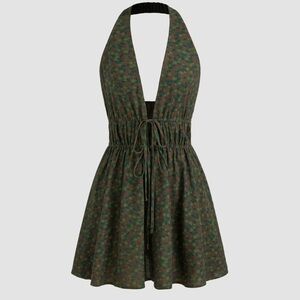 Cider Cotton-blend Halter Floral Knotted Mini Dress